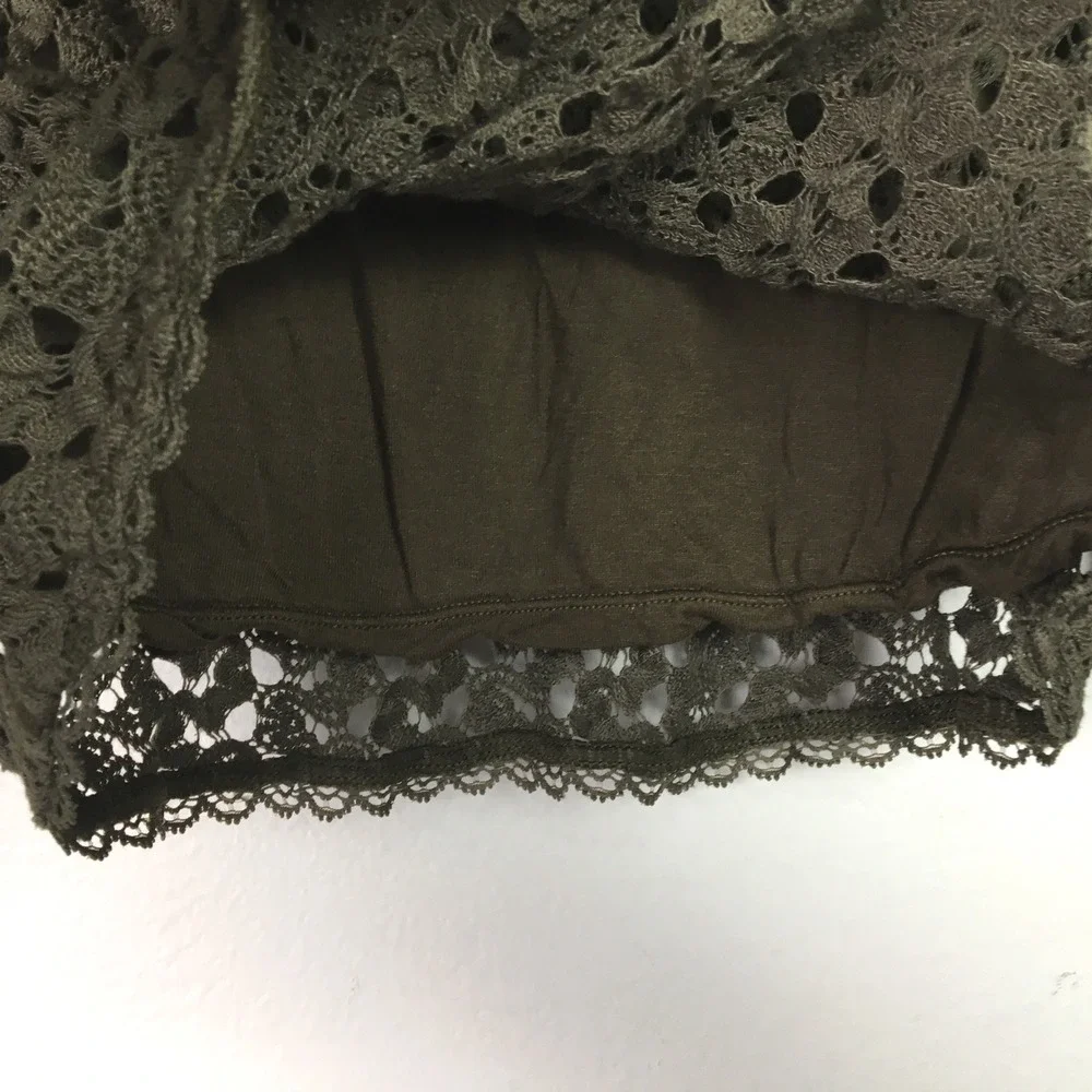 Free People Crochet Lace Bell Sleeve Top XS Mocha Brown‎